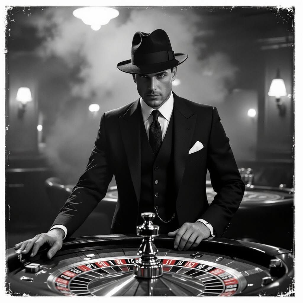 Man at Roulette Table in Film Noir Style
