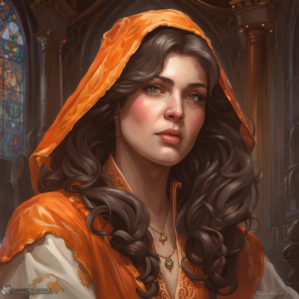 Arrogant Young Priestess Portrait in Elizabethan Style