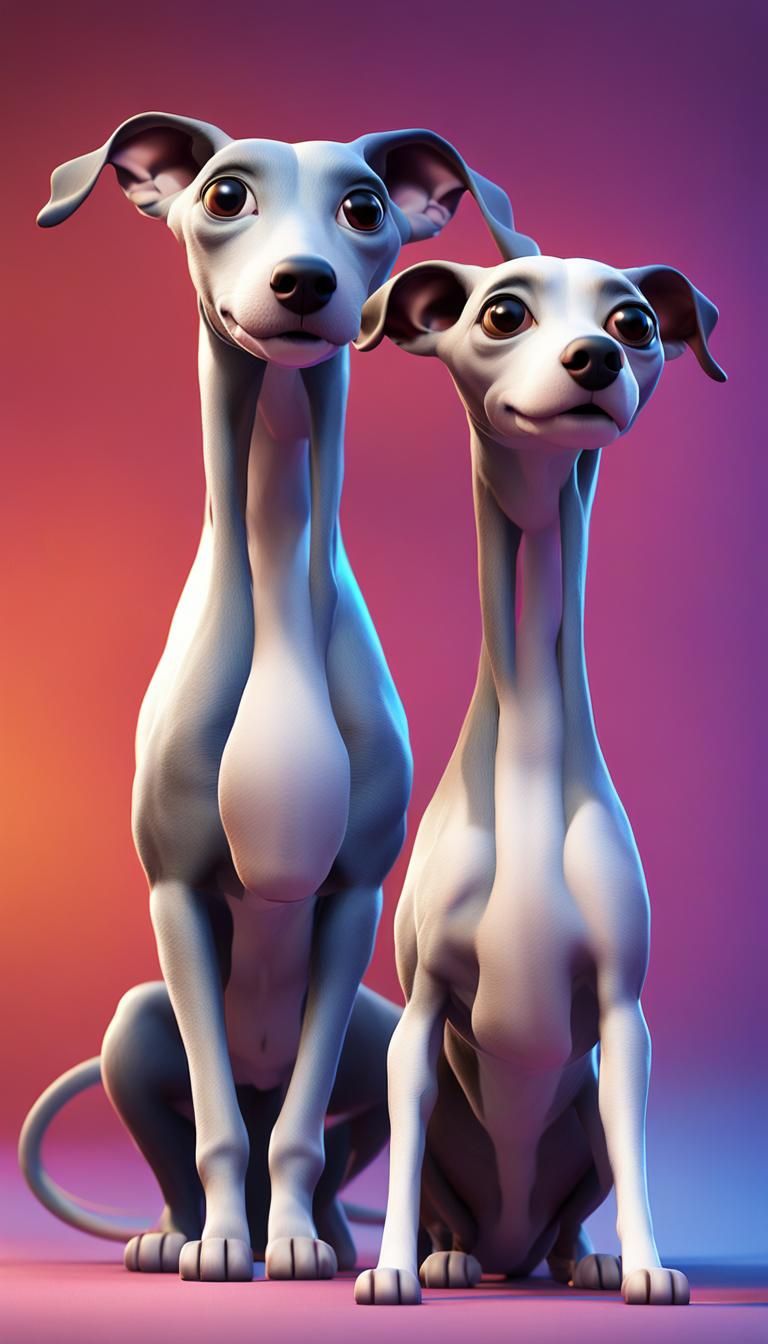 Italian Greyhounds in Bright 3D Digital Art