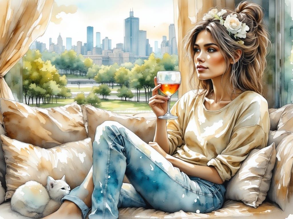 Cozy Apartment Scene in Watercolor Style