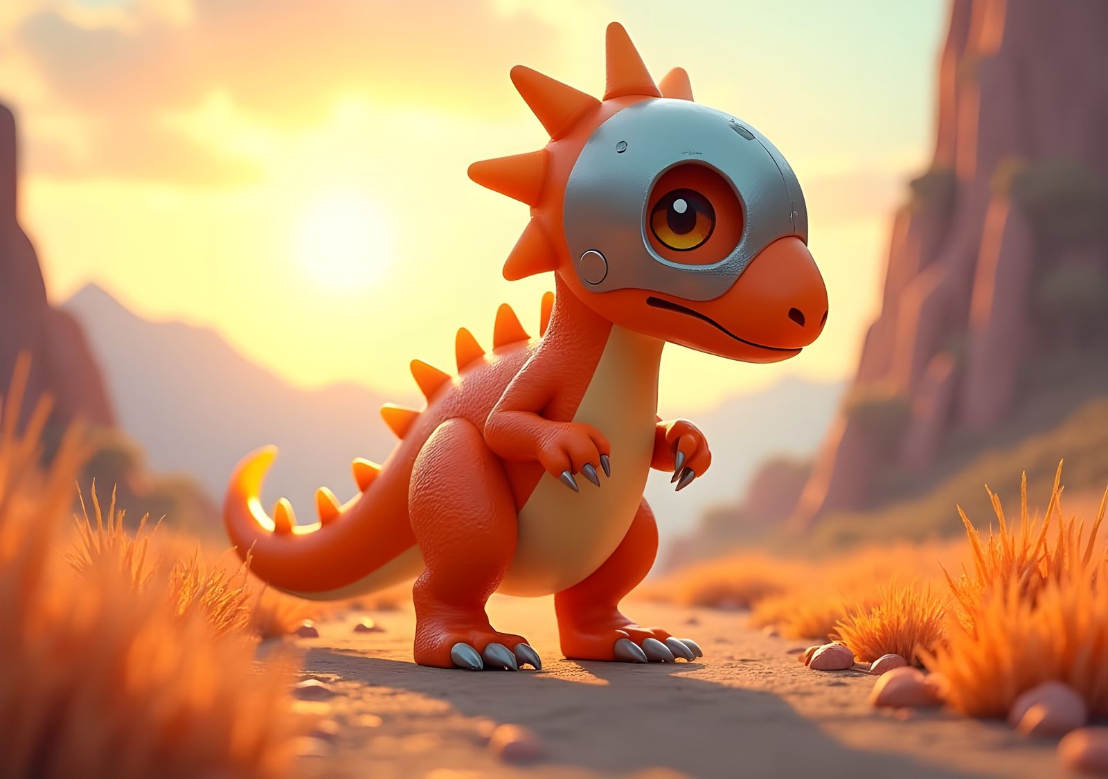 Cell-Shaded Pokémon Durannosaurus with Metal Skull Helmet