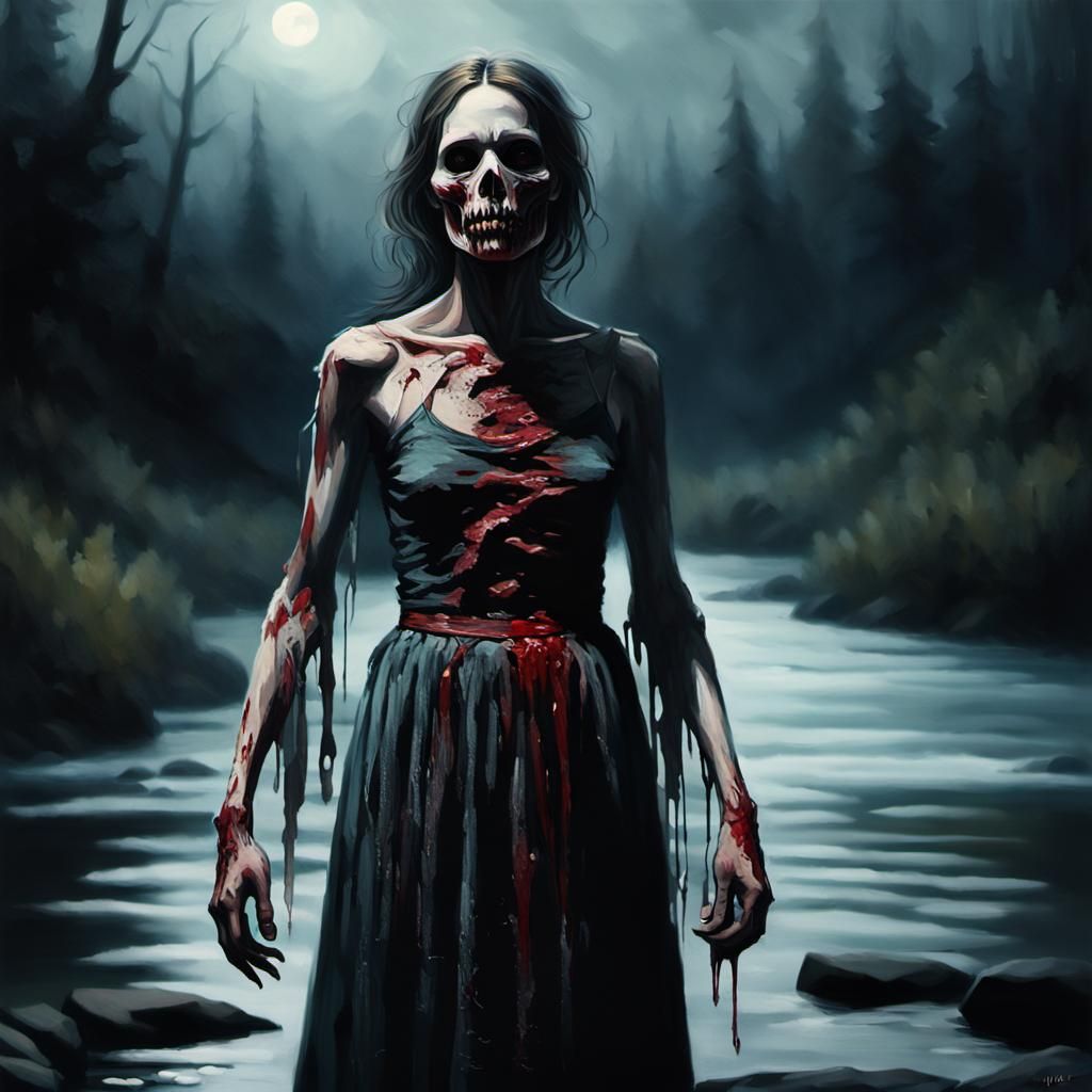 Eerie Spectral Woman in Dark Surrealism Style