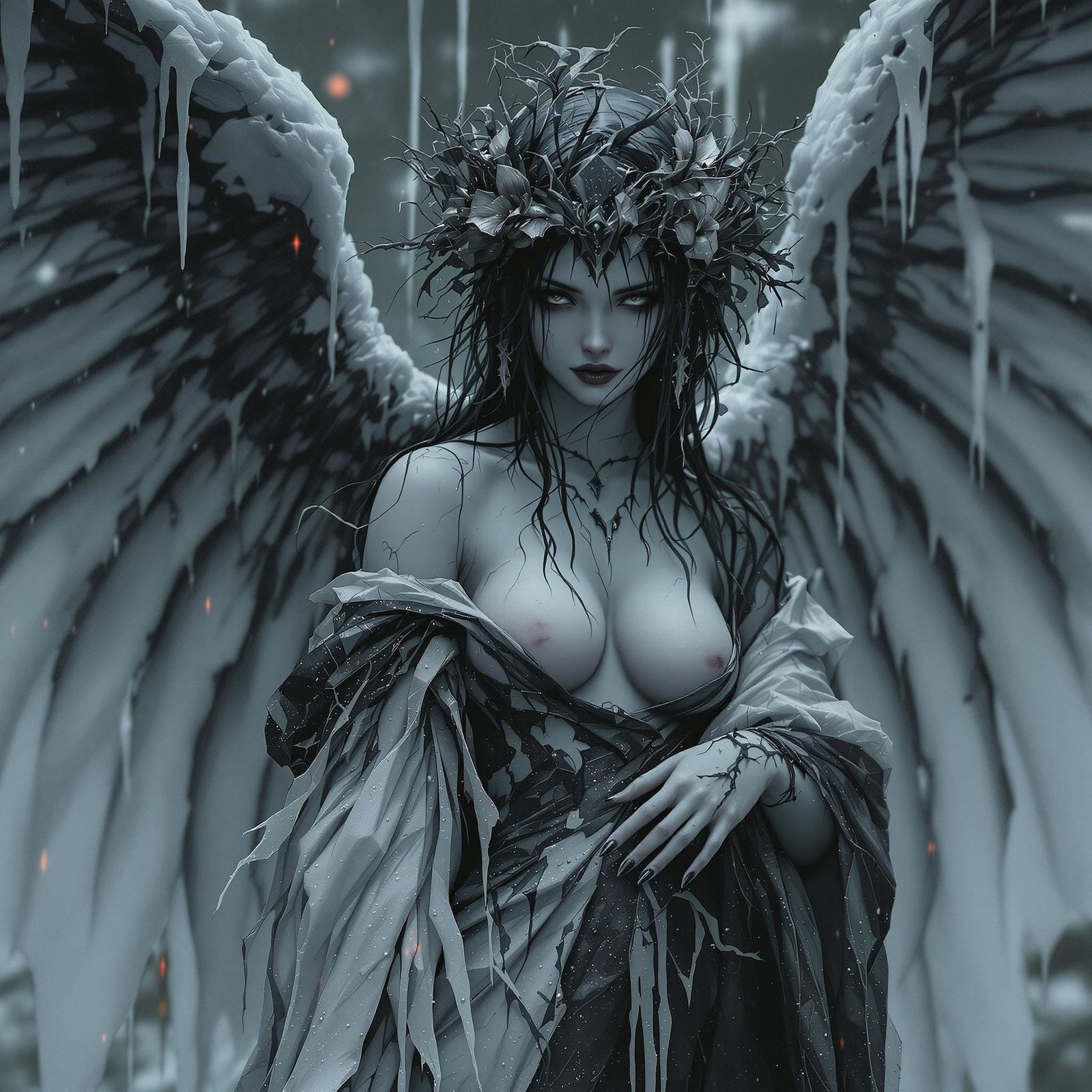 Gothic Winter Solstice Angel in Exquisite Hyperrealism