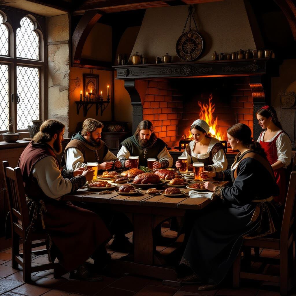 Medieval Tavern Scene in Dutch Masters Style