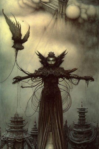 Fallen Rusty Angel's Helping Hand in Grisaille Style