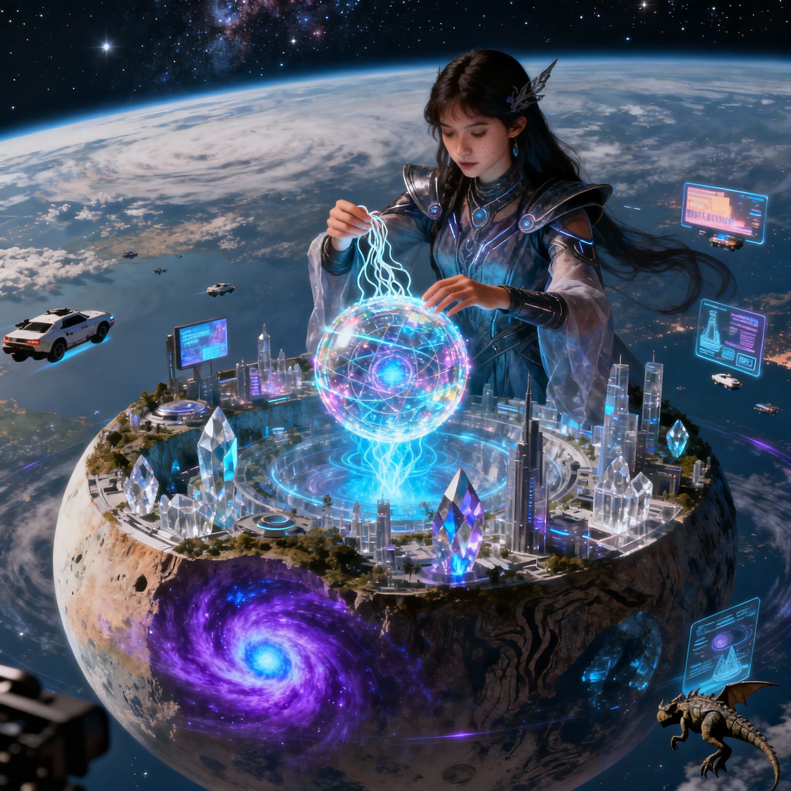 3D Render: Magician Babe Feeds Chronosphere in Orbit