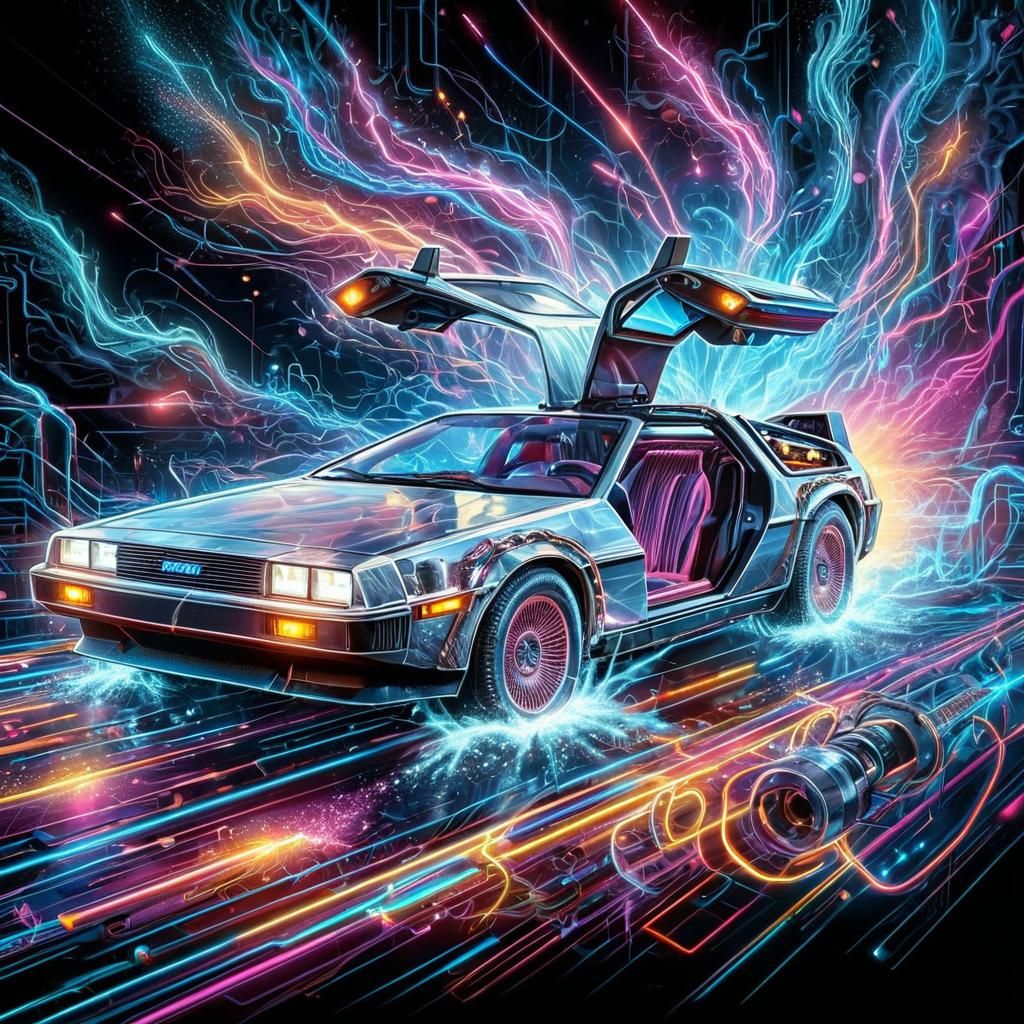 Neon Cyberpunk DeLorean in Electric Hues