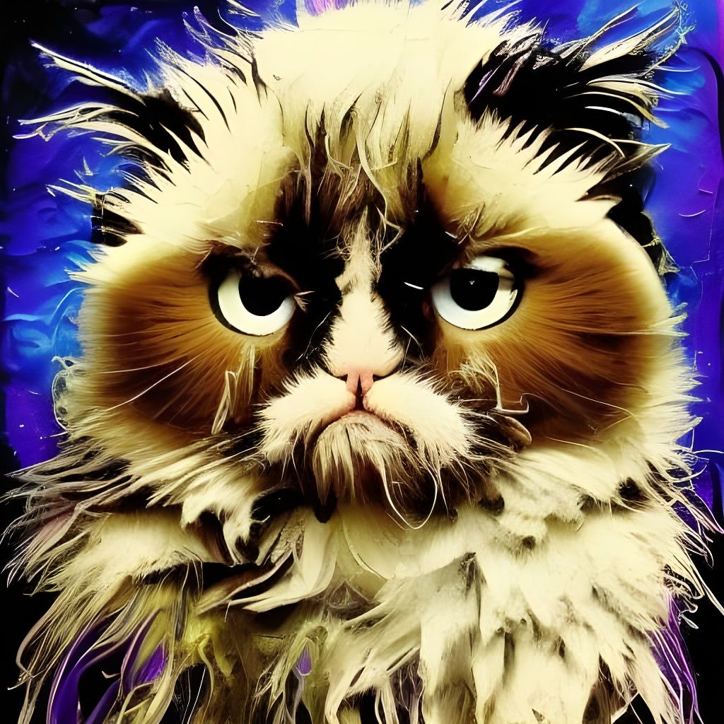 Surreal Grumpy Cat Owl Fractal Impasto Painting