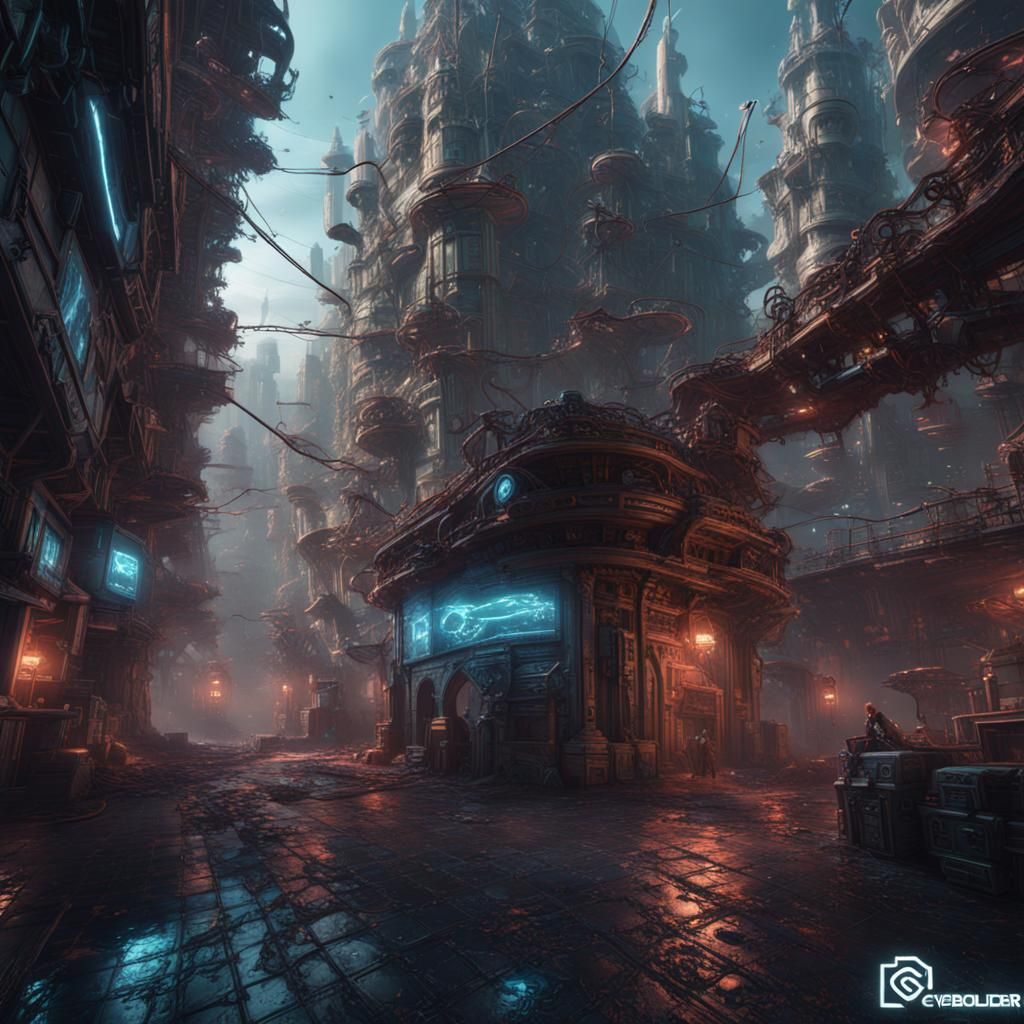 Detailed Cyber Soldier in a Fantastical Cyberpunk City