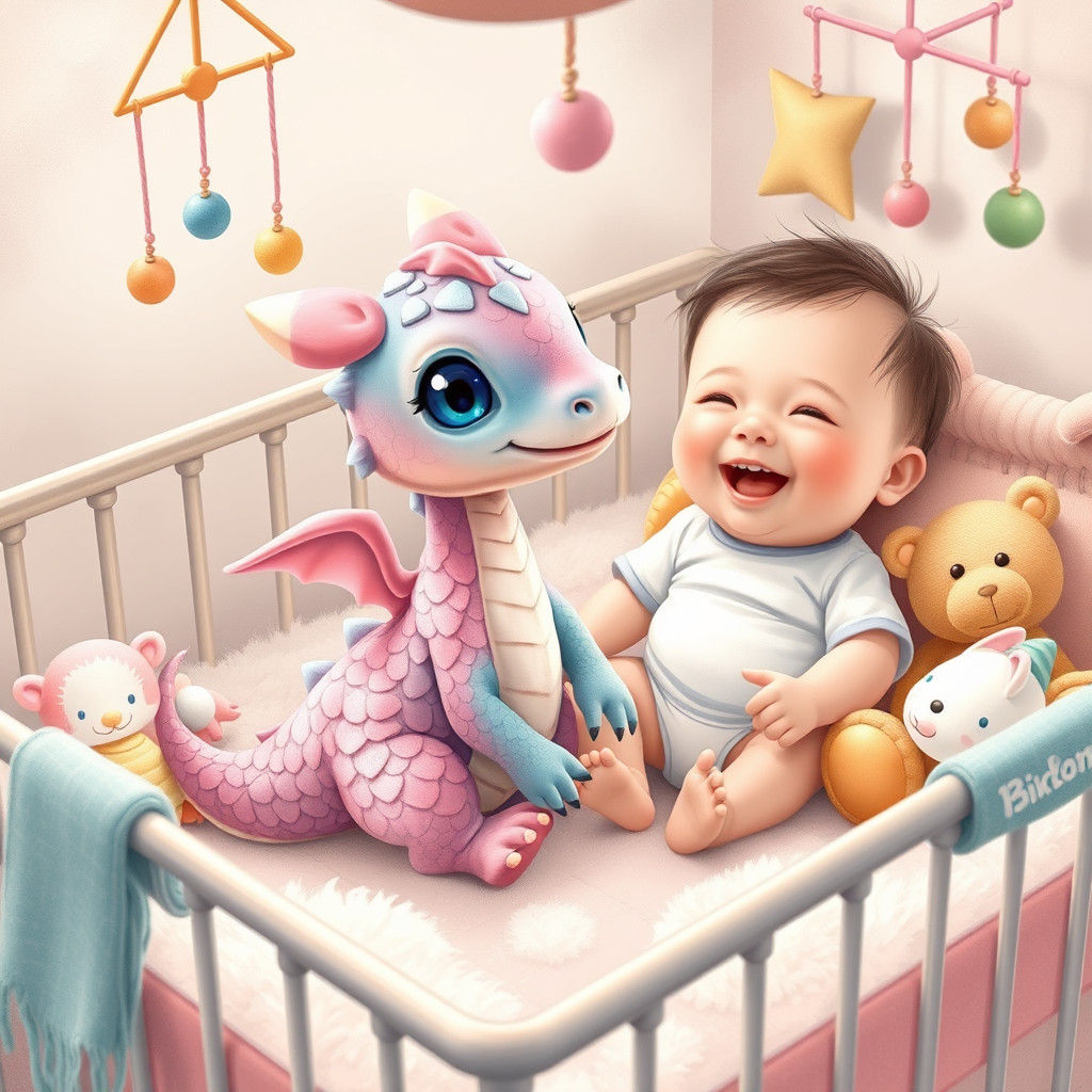 Pastel Dragon Cub and Baby in Nursery