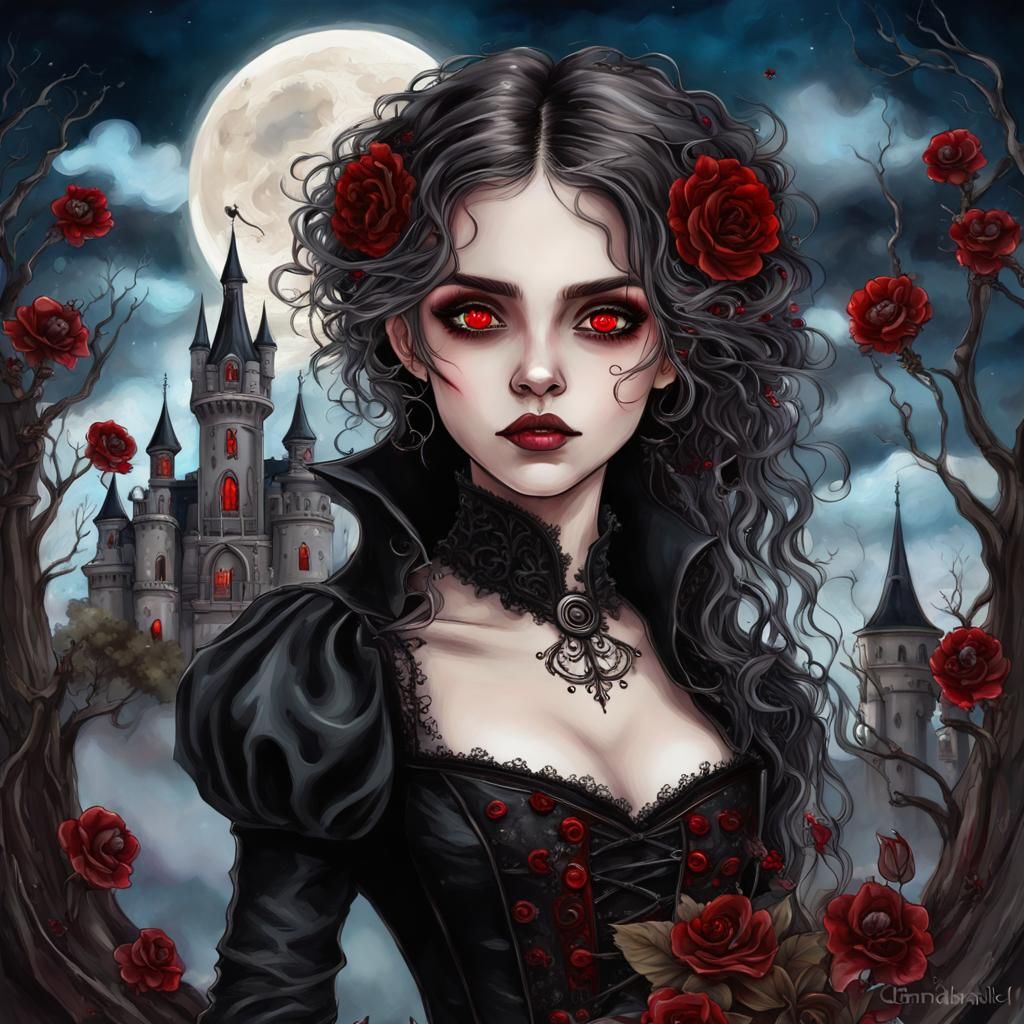 Gothic Vampire Princess in Steampunk Castle