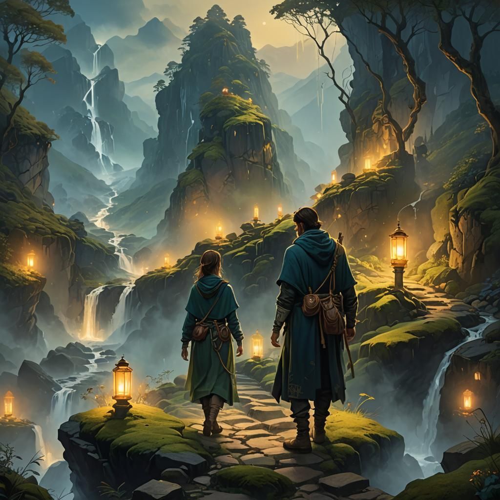 Misty Mountain Meeting in Dreamlike Fantasy Art