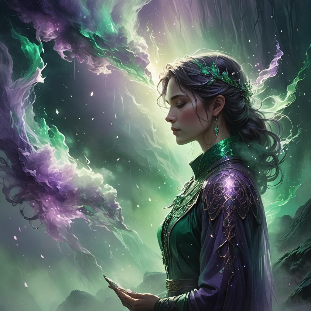 Person Holding Glowing Fog Shards in Dreamscape