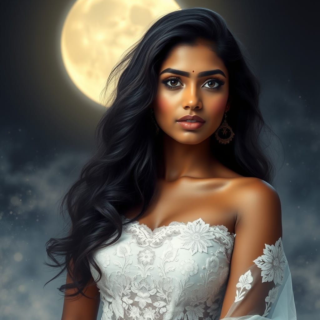 Mystical Indian Goddess in Ethereal White Lehenga