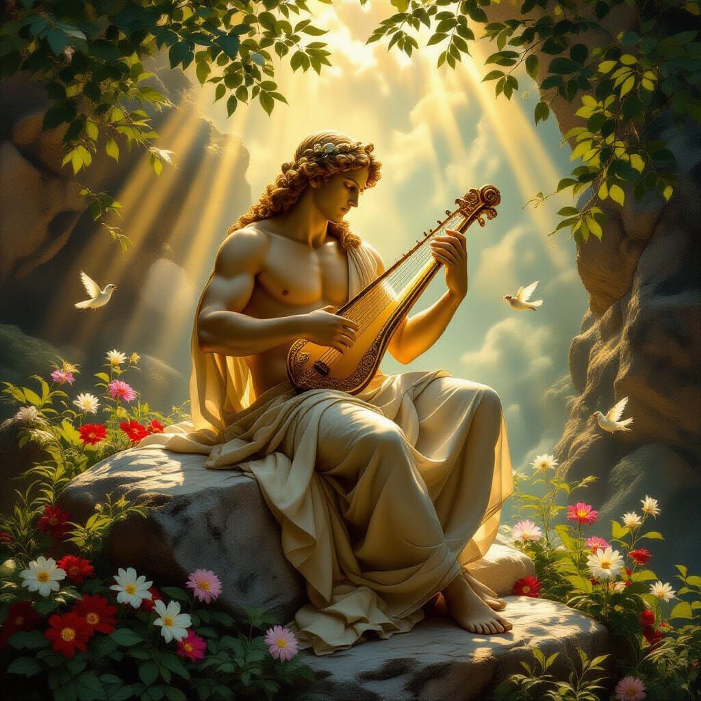 Baroque Oil Painting of Apollo Playing Lyre