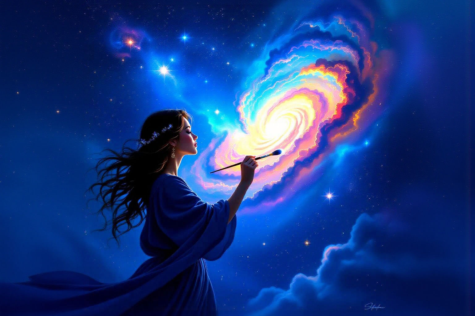 Celestial Artist Paints Starry Masterpiece in Matte Painting...