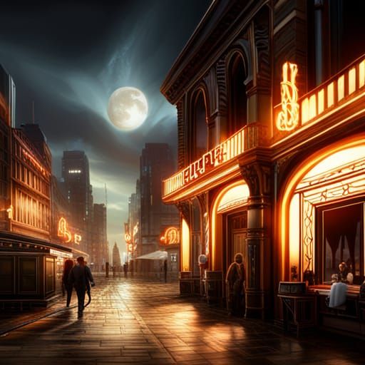 Dramatic Night Cafe Digital Matte Painting