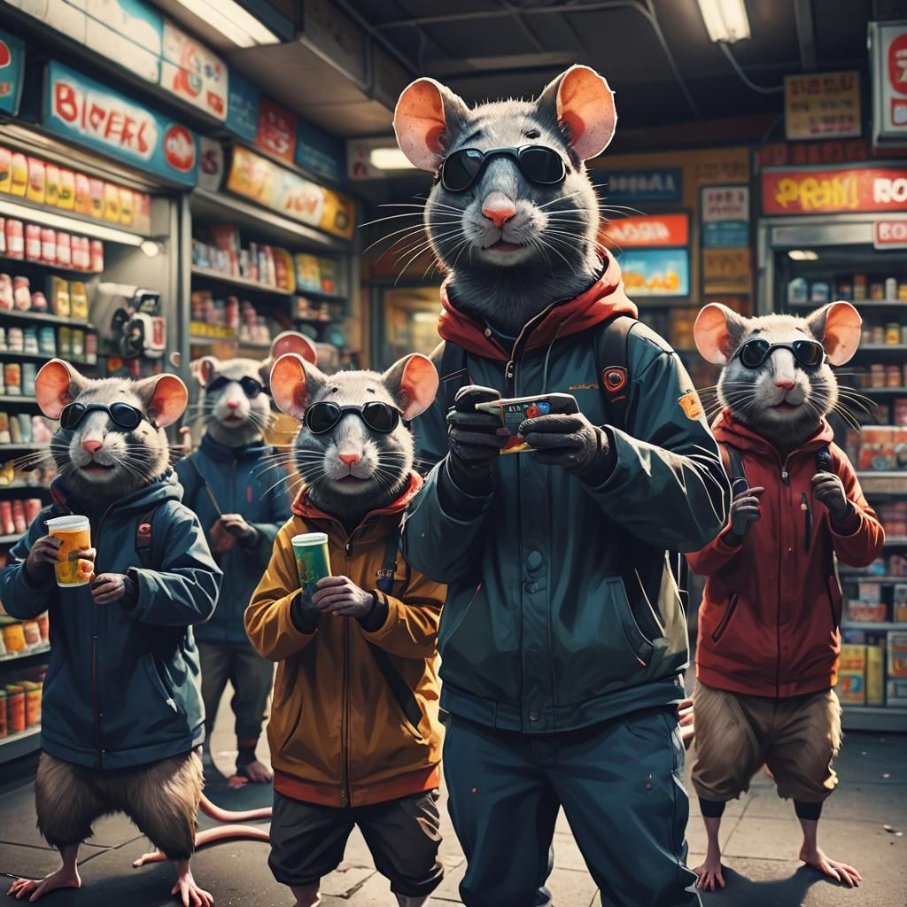 Rats Robbing a Store in Cinematic Lighting