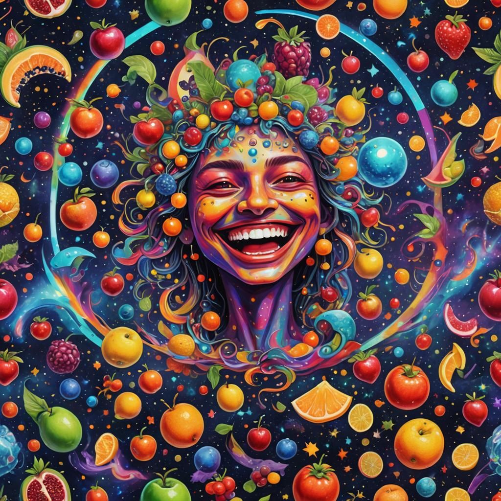 Laughing Fruit in Holographic Cosmic Illustration