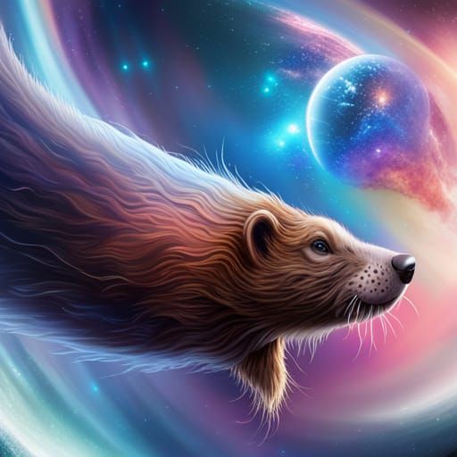 Beaver Astronaut in Cyberpunk Starscape