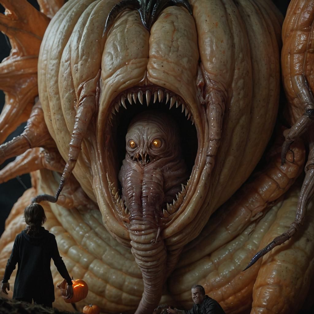 Eldritch Horror Pumpkin Worm Portrait in Dark Fantasy Style