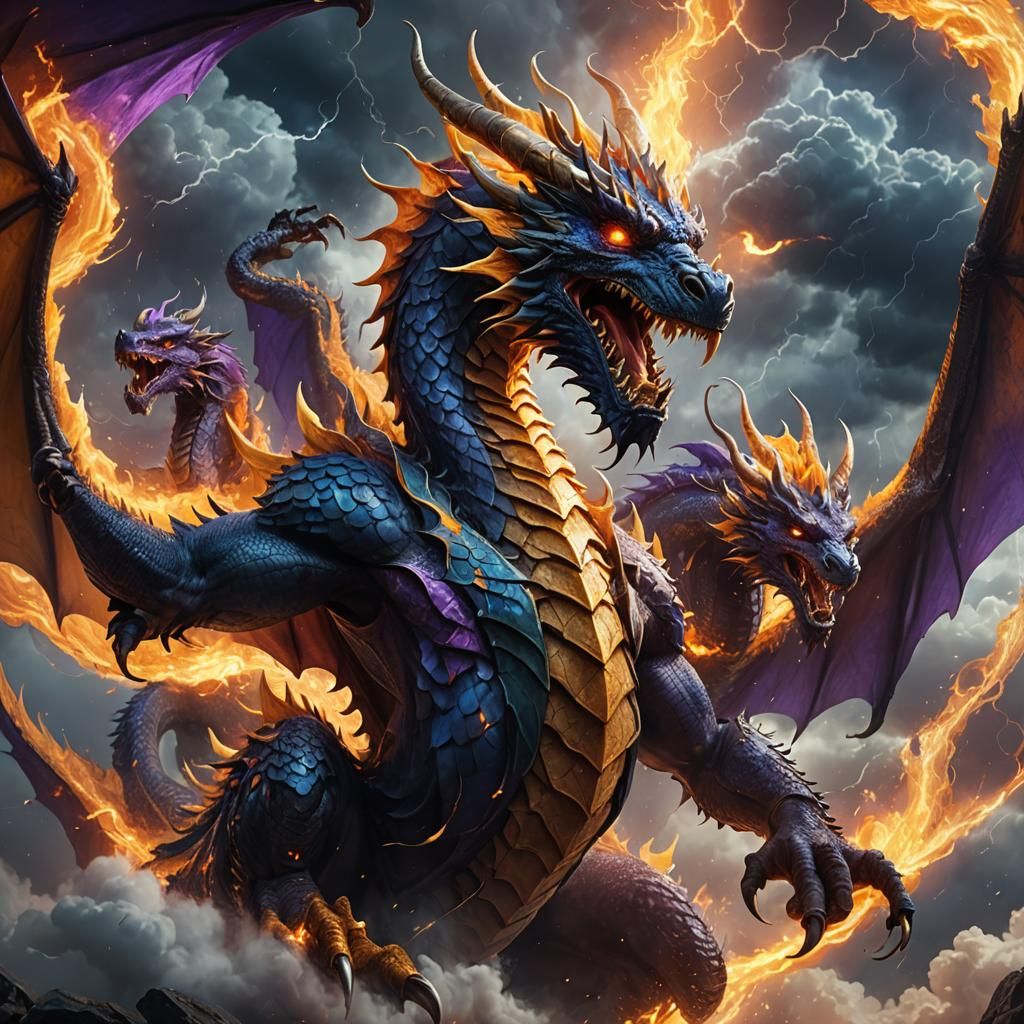 Epic Five-Headed Dragon Tiamat Concept Art