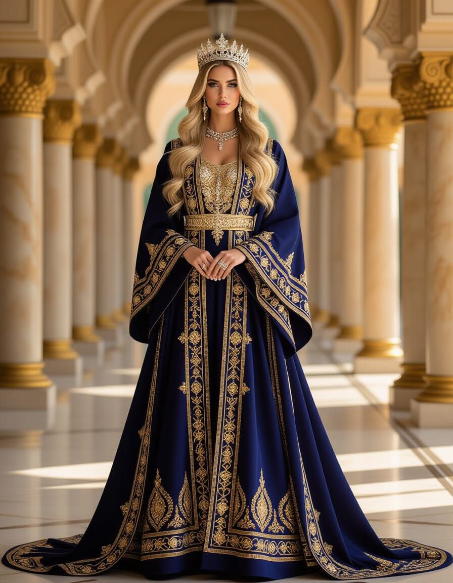 Regal Woman in Opulent Jewel-Toned Abaya