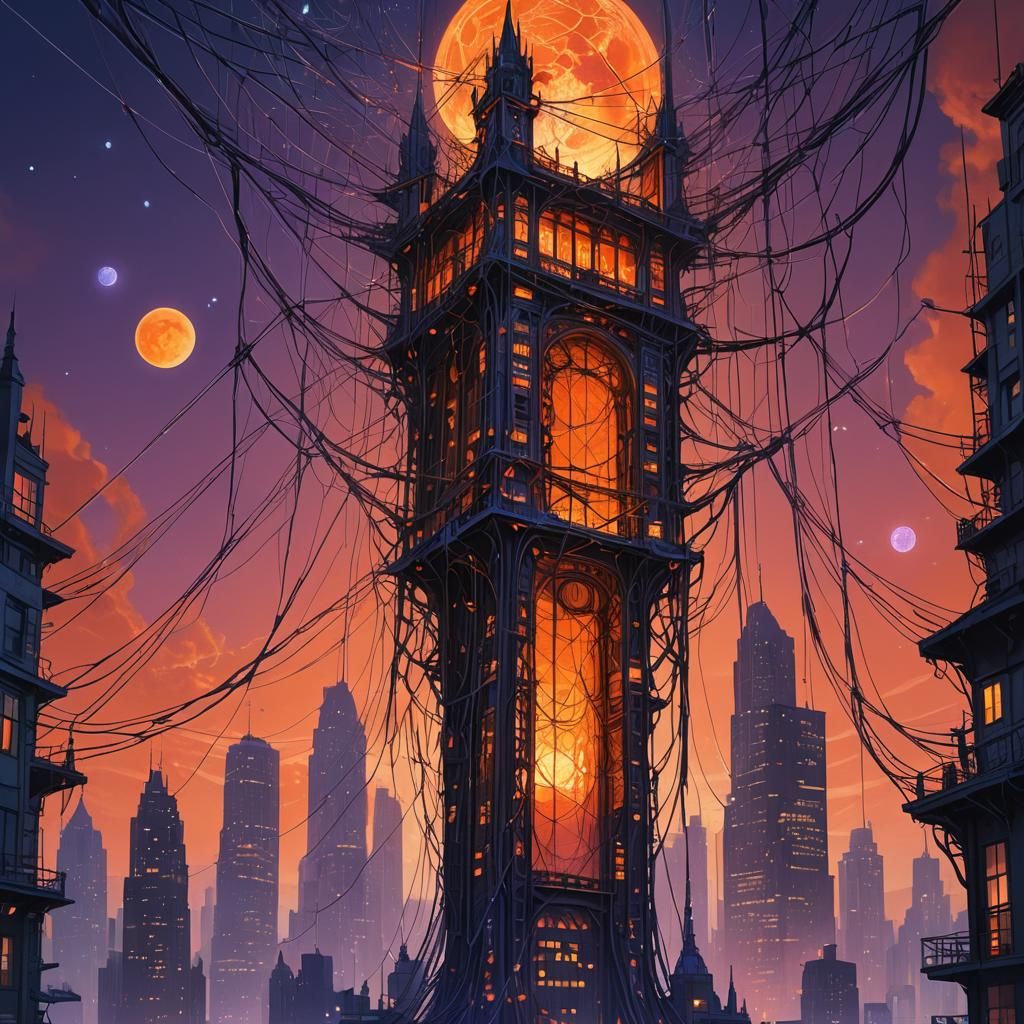 String Skyscraper Concept Art in Dreamlike Style