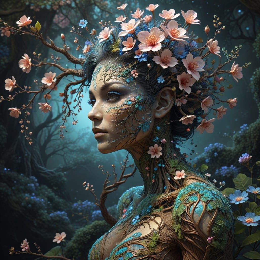 Enchanted Fae Tree Goddess in Vibrant Bloom