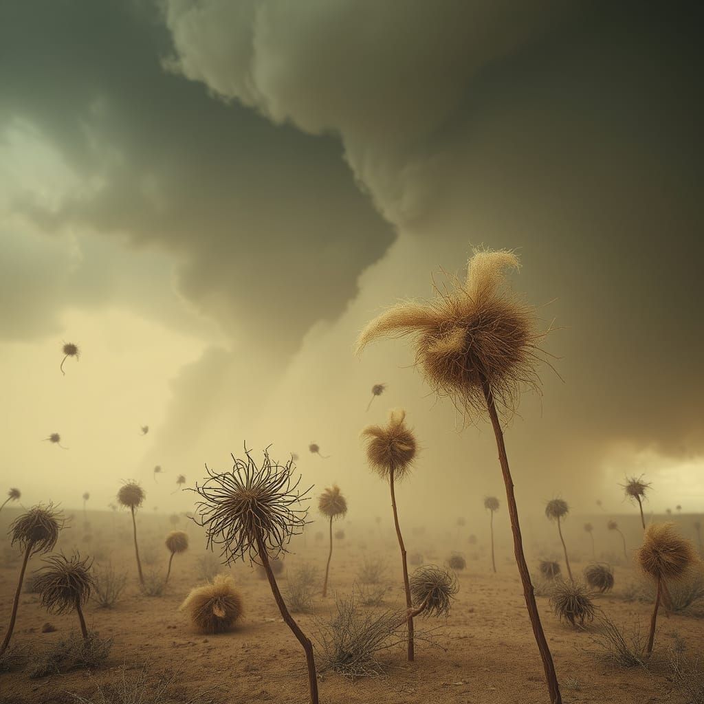 West Texas Dust Storm with Tumbleweeds in Hyperrealism