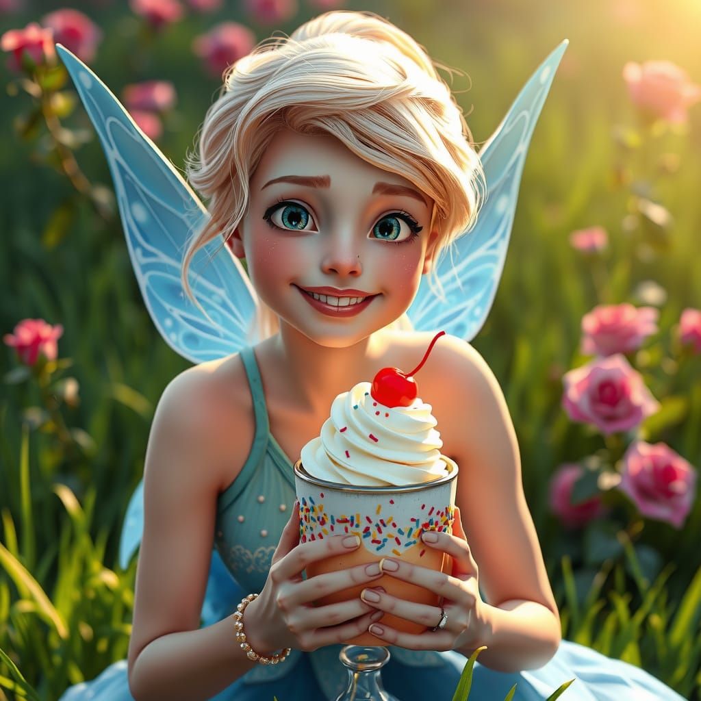 Blue Fairy with Ice Cream, Hyperdetailed Portrait