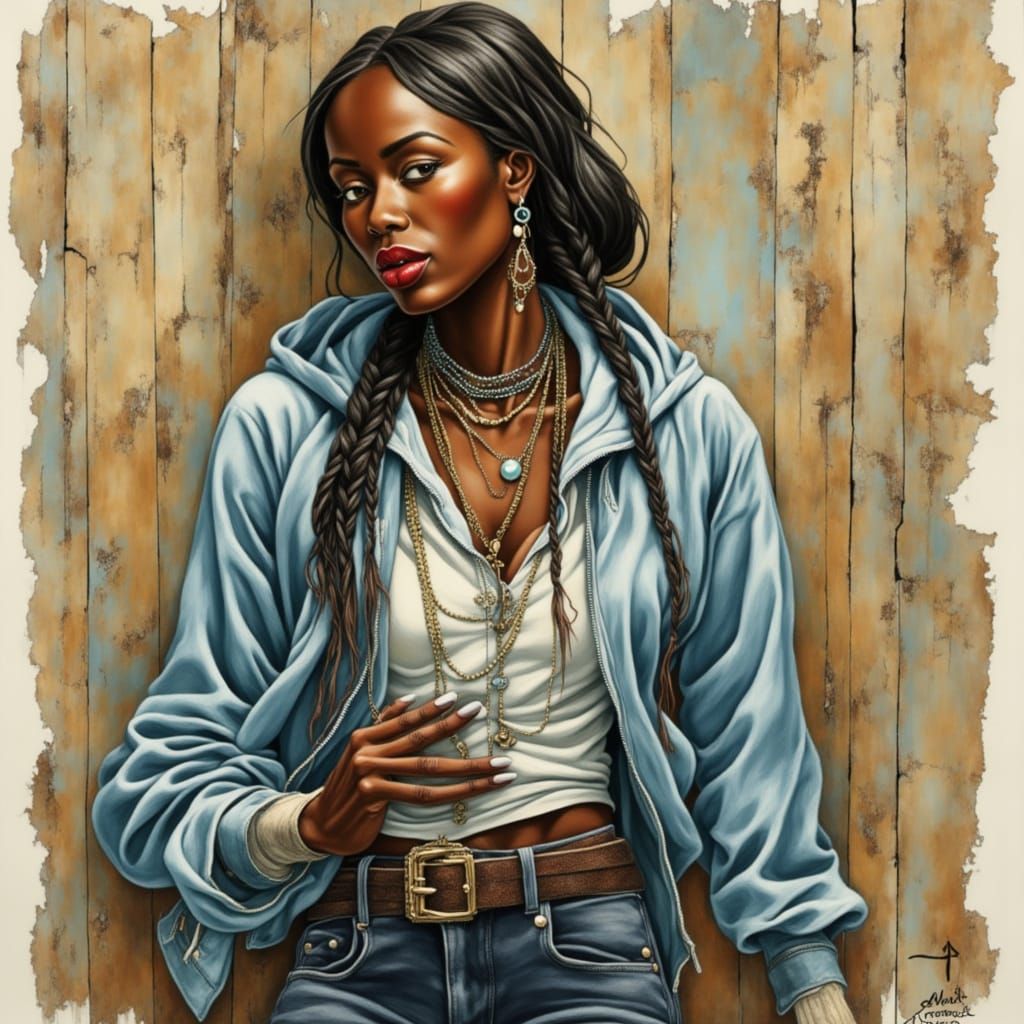 Woman with Braids in Art Nouveau Style