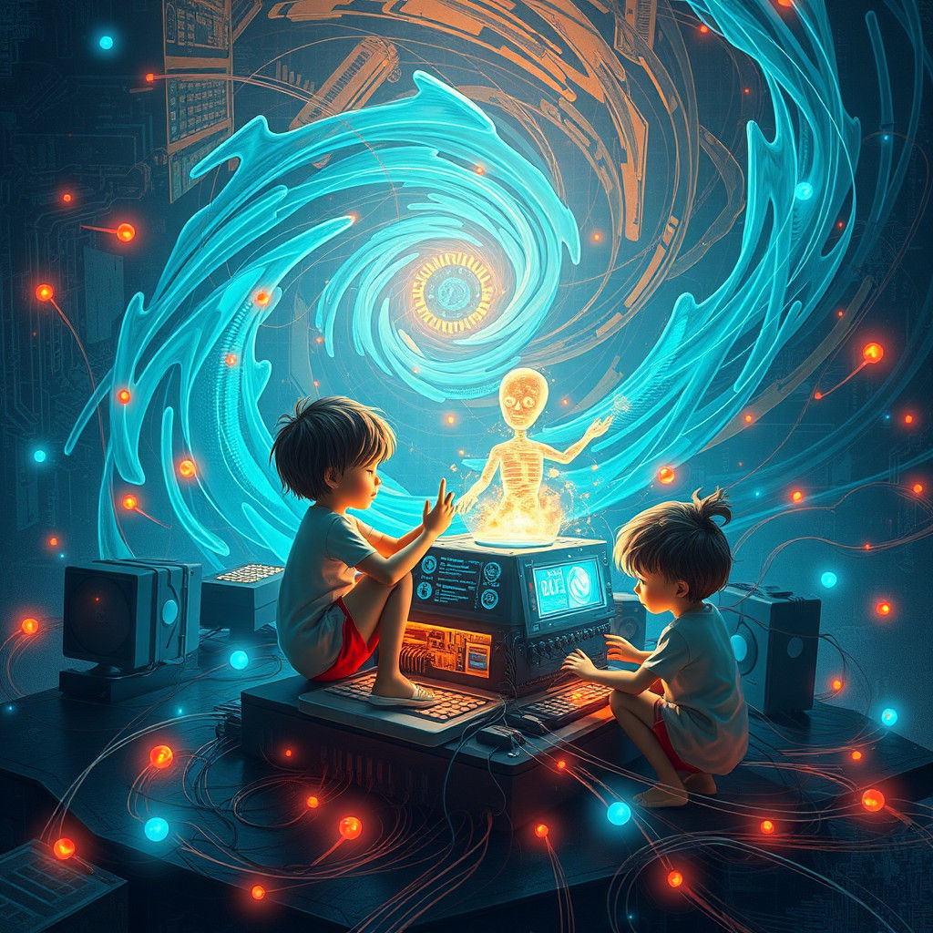 Children Interact with Swirling Code in Dreamlike Environmen...