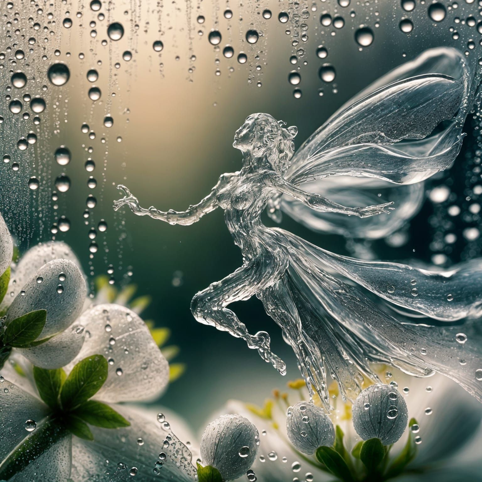 Water Fairy Dances in Rainy Spring Garden