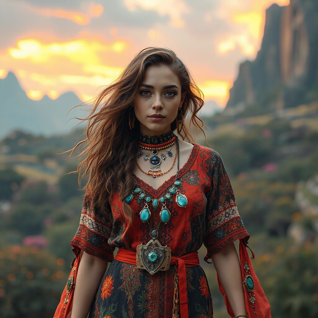 Bohemian Woman in Futuristic Landscape