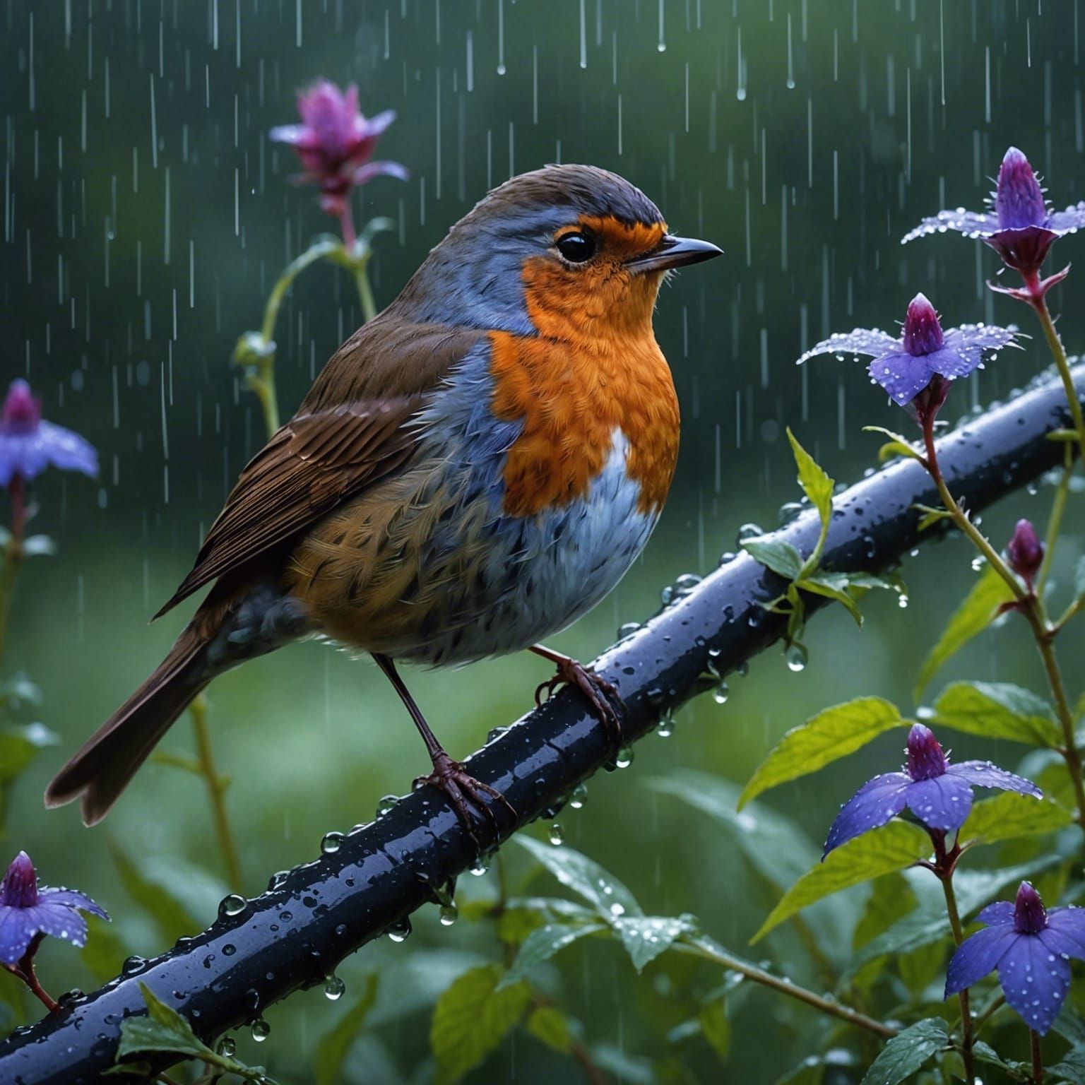 Robin in a Crystalline Twilight Garden