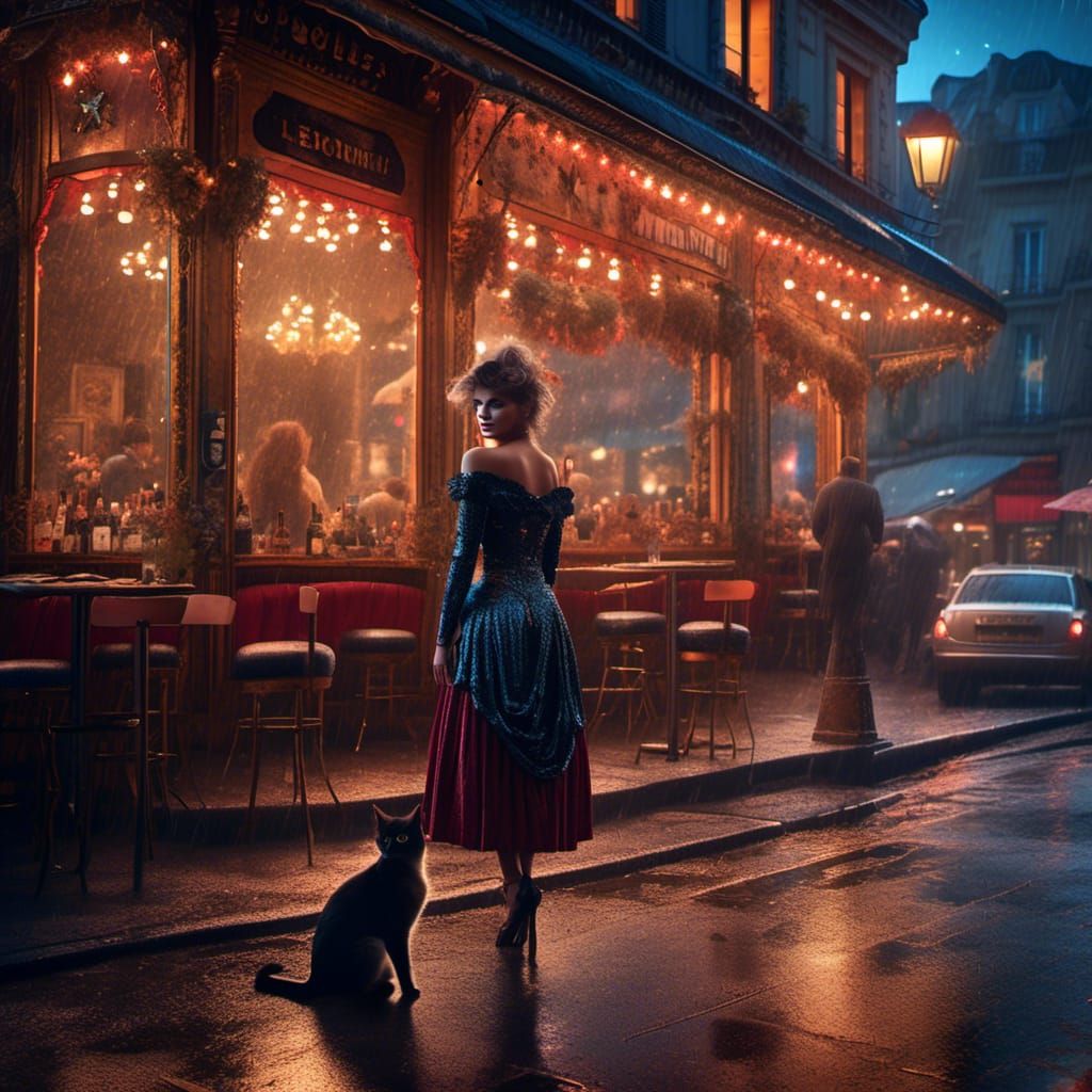 Burlesque Dancer in Rainy Paris, Belle Epoque