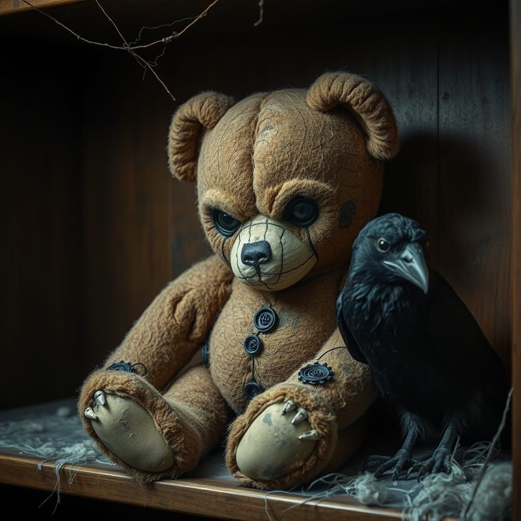 Cursed Teddy Bear in Gothic Horror Style