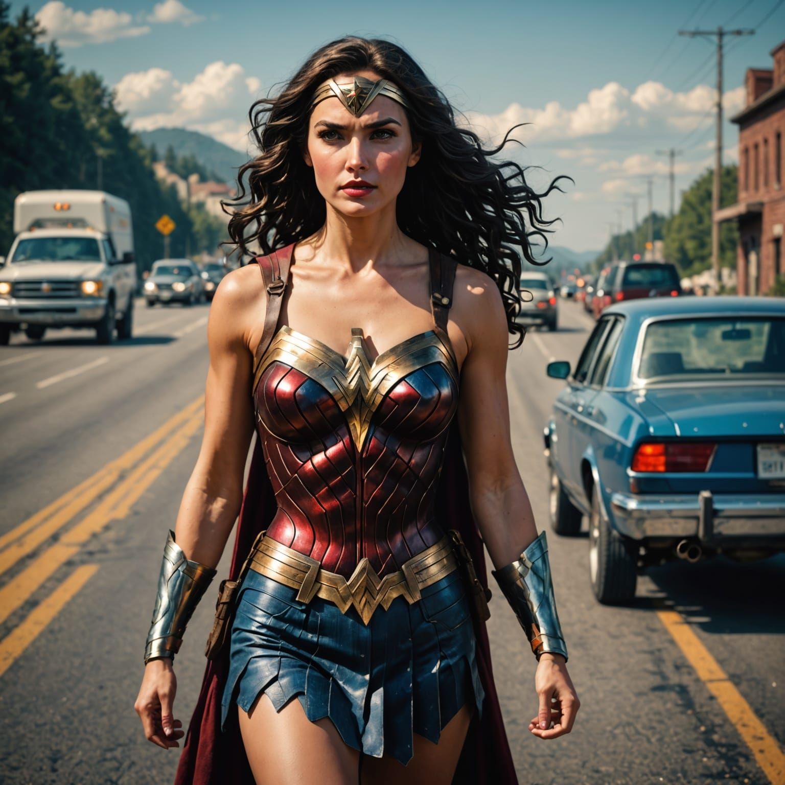 Hyperrealistic Woman in Hitchhiking Pose, Inspired by Wonder...