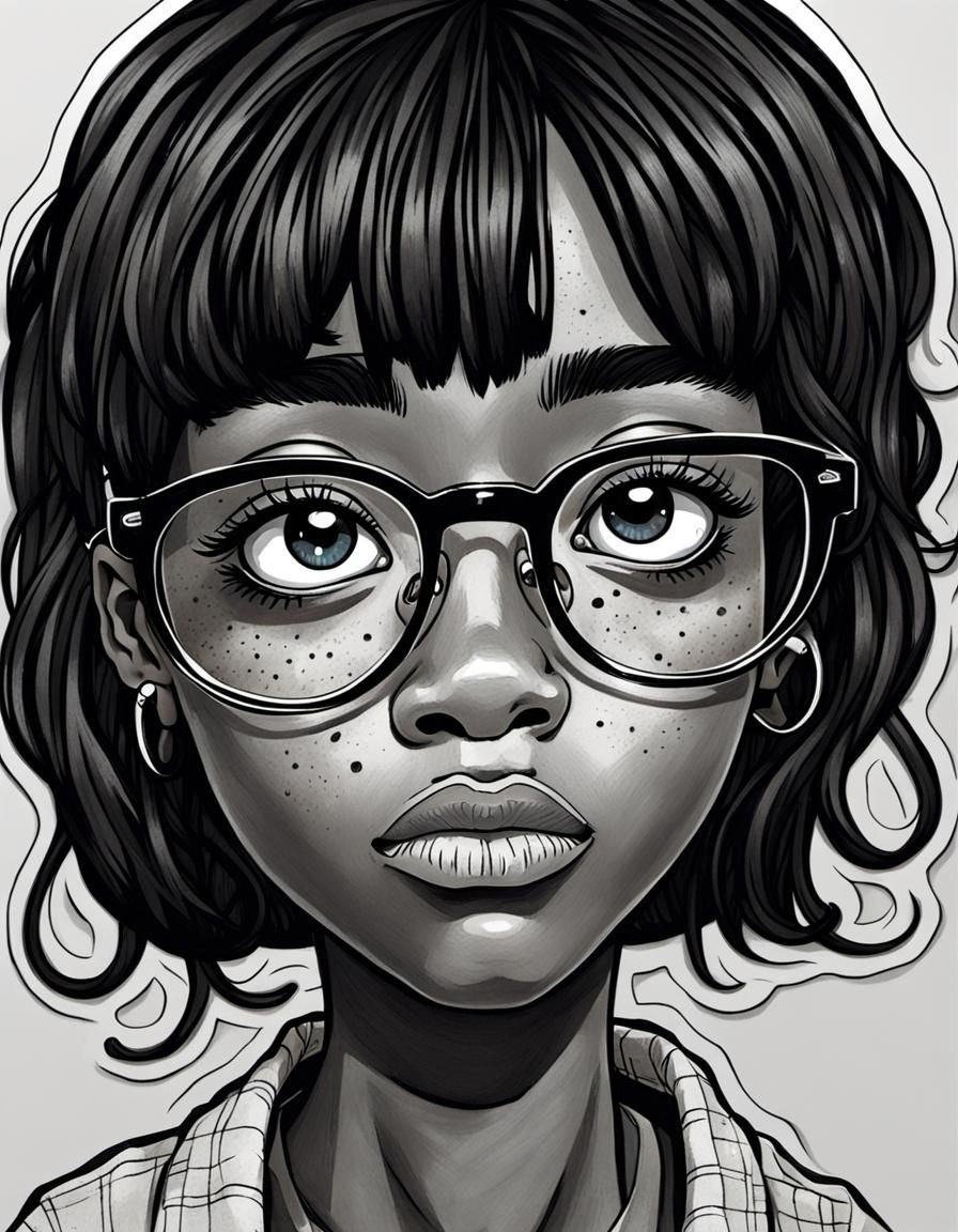 Melanin Woman Self-Portrait: Cartoon Drawing of Insomnia