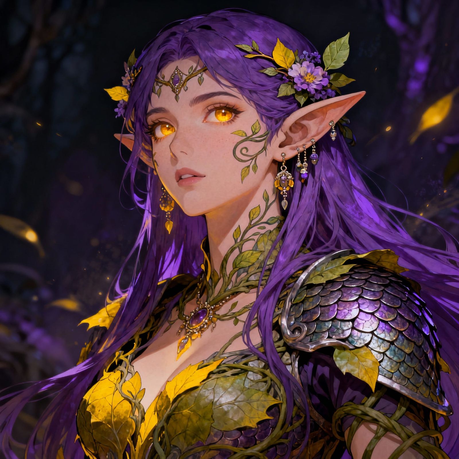 Anime Elven Druid in Leaf Armor