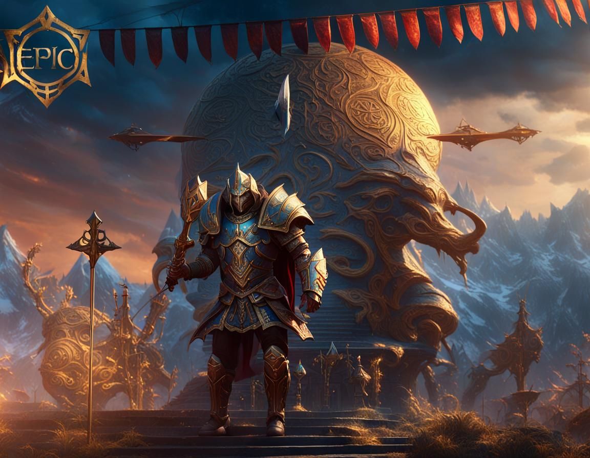 Majestic Warrior in Mystical Realm: Fantasy Concept Art
