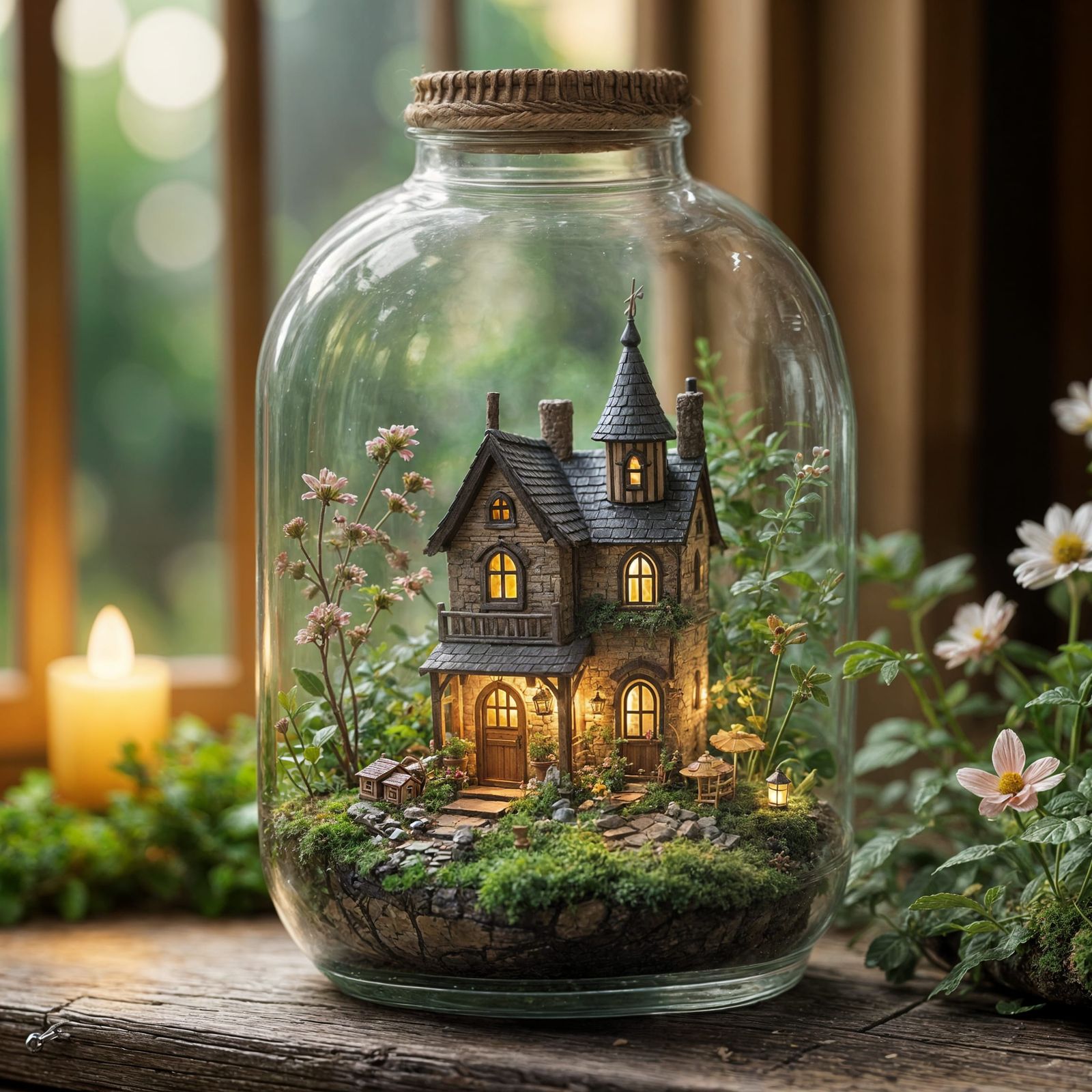 Whimsical Fairy Village in a Glass Container