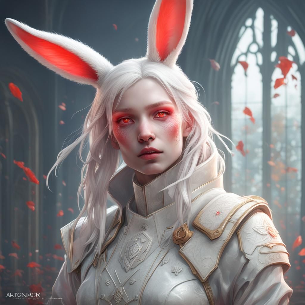 Albino Bunny Woman Portrait in Digital Art Style