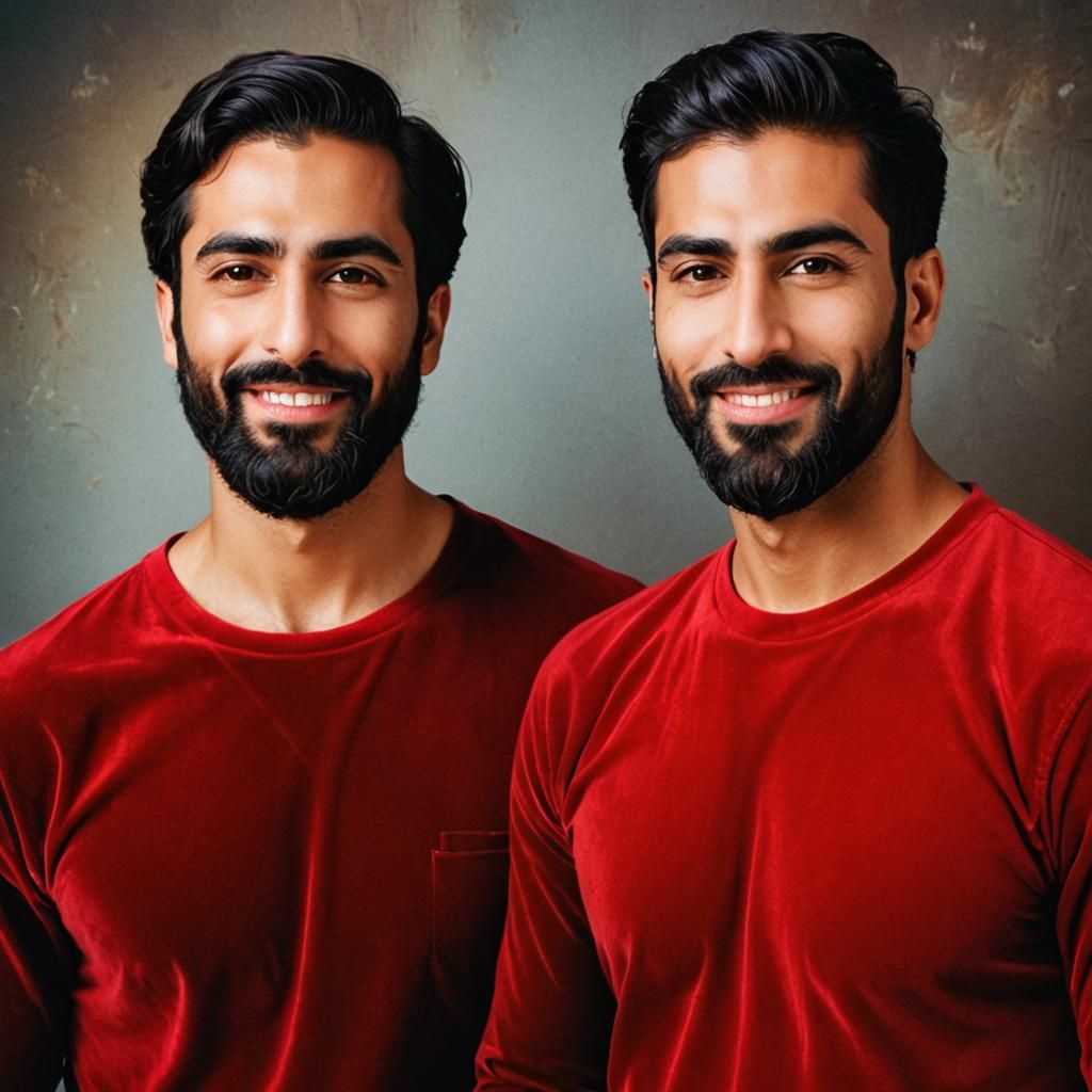 High Fashion Portrait of Two Men in Red Velvet