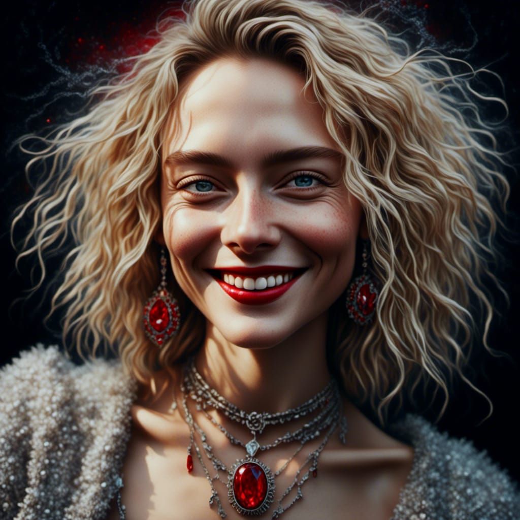 Stunning Blonde with Red Gem Necklace