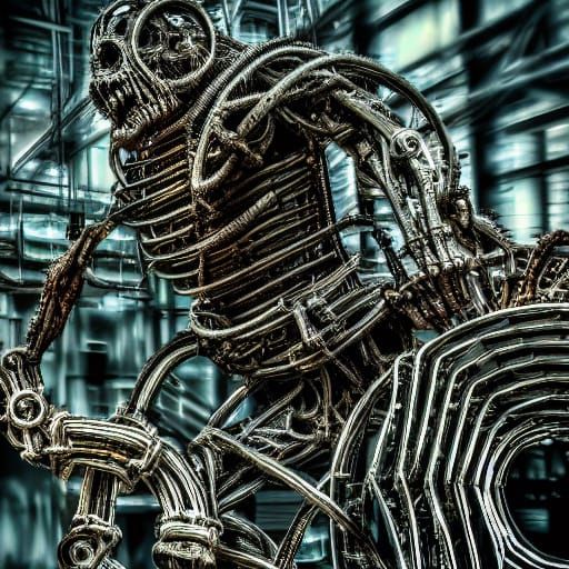 Cyberpunk Biomechanical Sculpture in Dark Surrealism Style