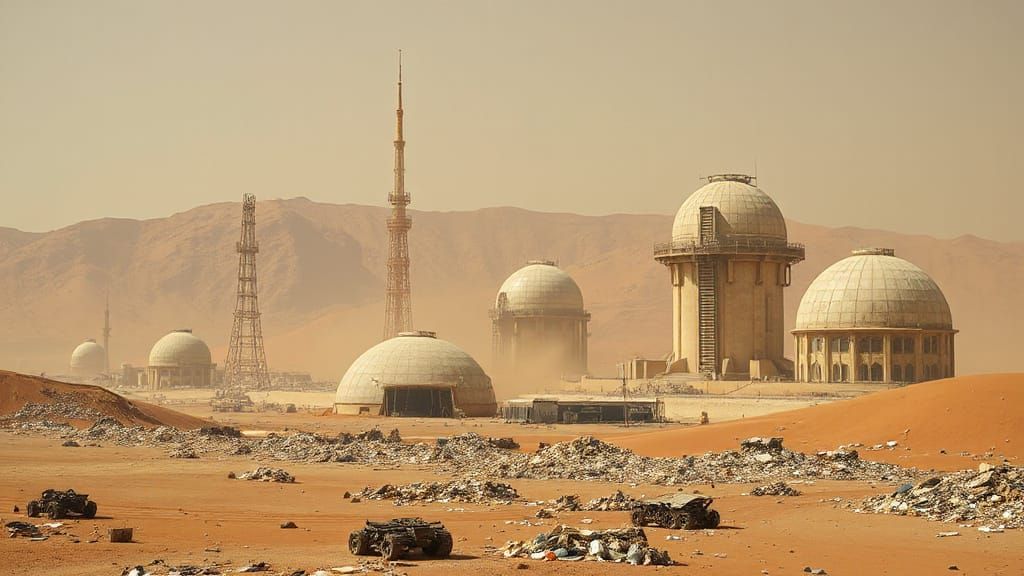 Abandoned City on Mars with Glass Domes