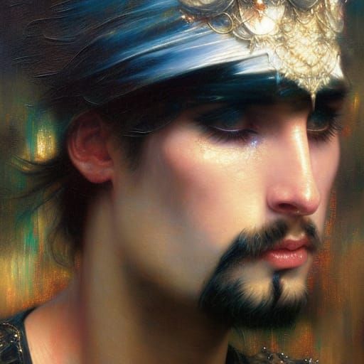 Ornate Portrait of Man with Metal Crown