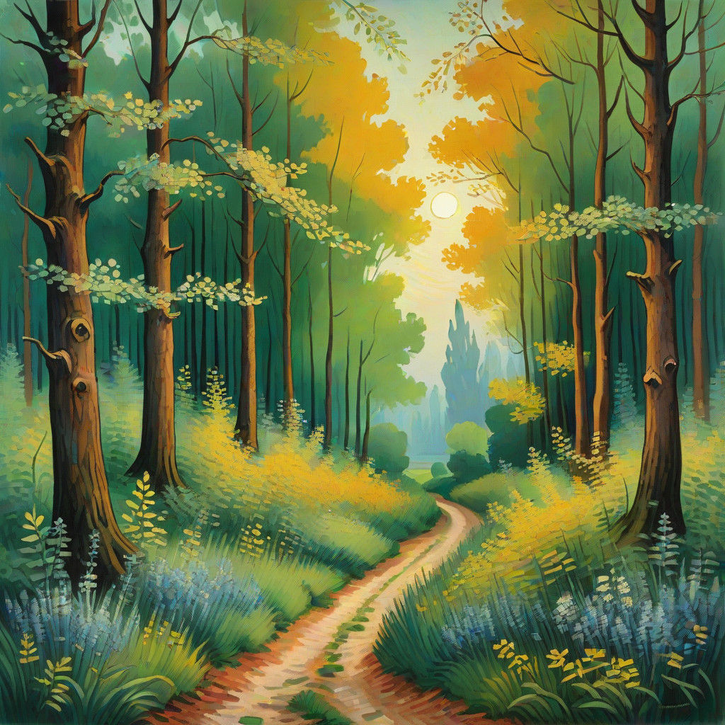 Impressionist Masterpiece of Vibrant Forest Life